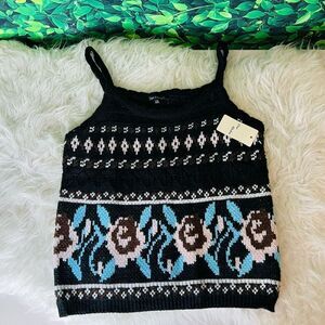 Vintage style / crotchet style black floral boho casual tank top L/ XL